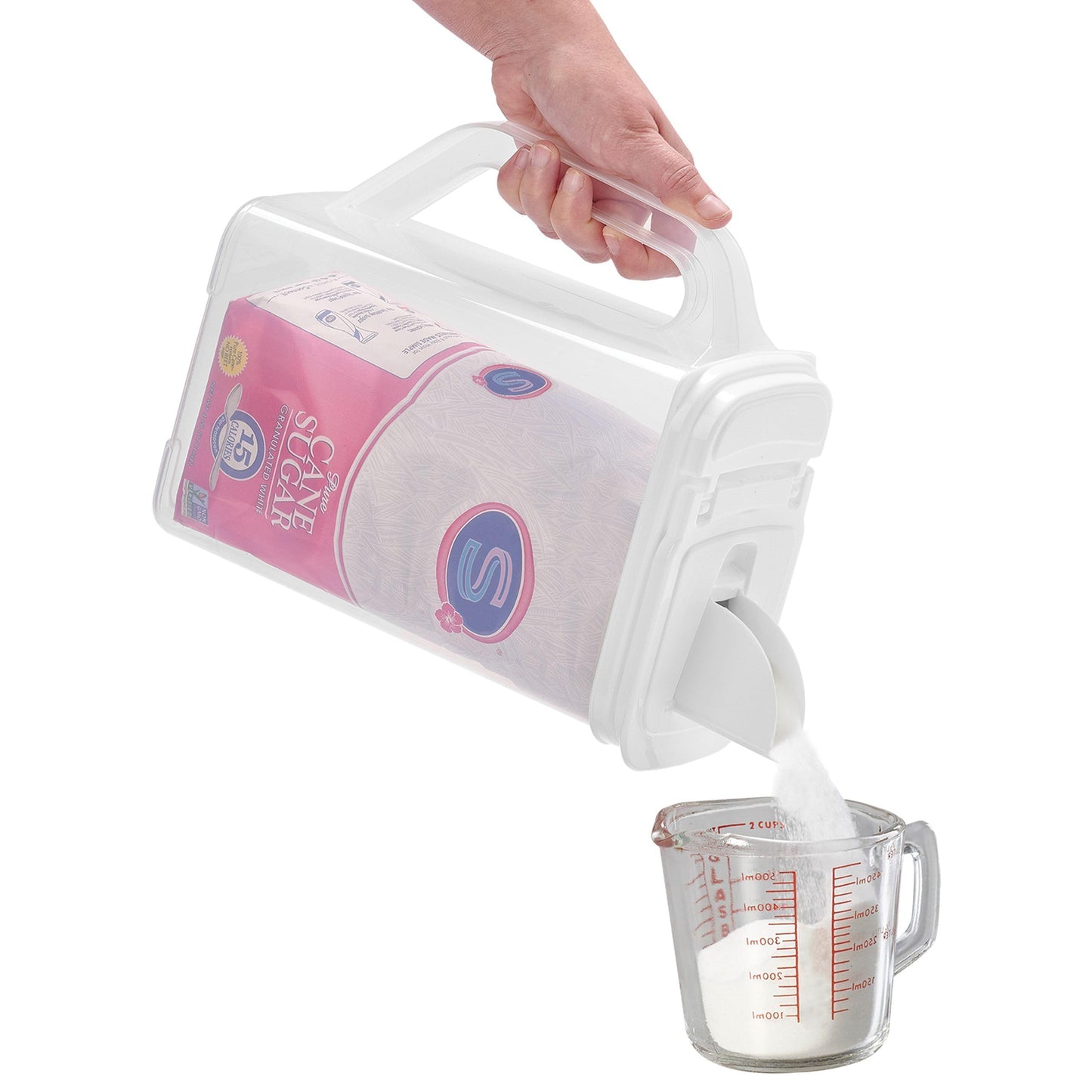 Buddeez Kitchen Pantry Container - Easy Grip Handle for Mess Free Use - Flour and Sugar Storage Made Simple - 4 Quart White Lid