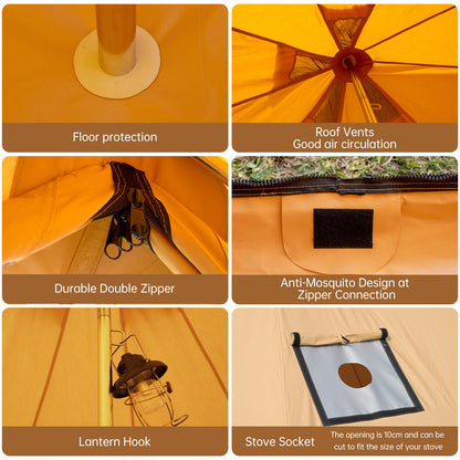 WaldZimmer Canvas Bell Tent Ginger 16.4ft with Stove Jack and Zipped Removable Floor, Luxury Outdoor Glamping Yurt Cotton Tent for Family Truck Car Camping Hunting Party