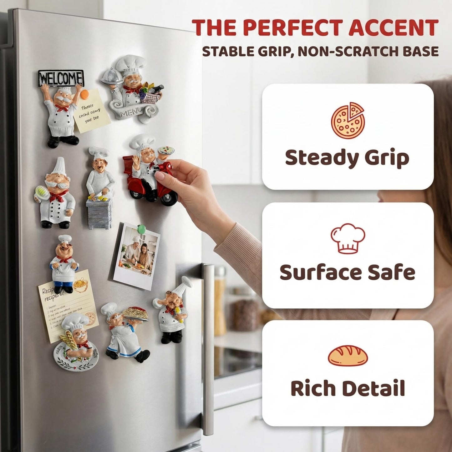 Lyellfe 10 Pieces Chef Fridge Magnets, Cute Italian Chef Magnets for Refrigerator, Funny Kitchen Chef Figurine Decorations, 3D Resin Baker Refrigerator Stickers for Whiteboard, Map, Cabinets