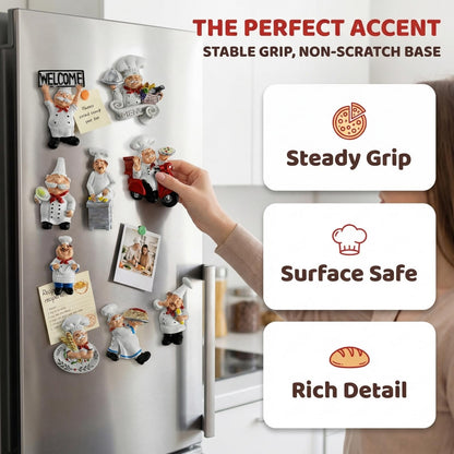 Lyellfe 10 Pieces Chef Fridge Magnets, Cute Italian Chef Magnets for Refrigerator, Funny Kitchen Chef Figurine Decorations, 3D Resin Baker Refrigerator Stickers for Whiteboard, Map, Cabinets