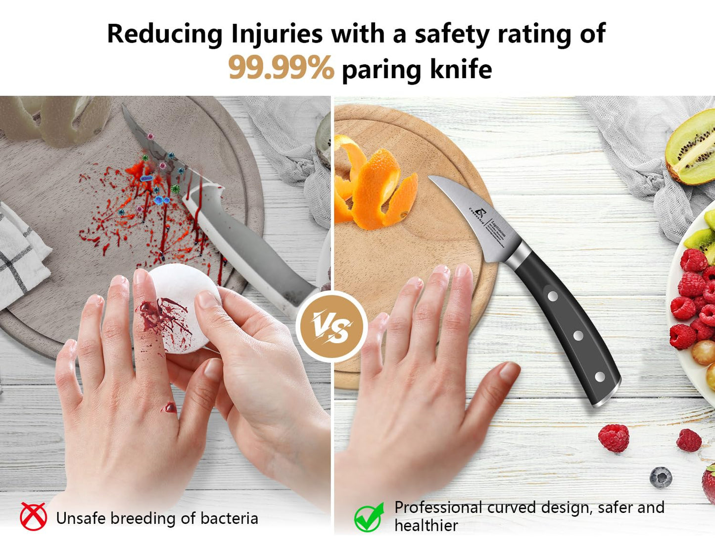 Paring Knife Set, 2PCS Small Kitchen Knives for Fruit, 3.8 Inch Fruit Knives and 2.75 Inch Bird Beak Peeling Knife, Premium Germany Stainless Steel Ergonomic Handle, Elegant Black Ideal for Gift