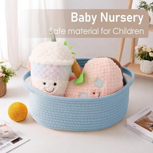 JMvicyroam Woven Storage Basket - Small Rope Organizer with Handles for Shelves & Closets | Blue