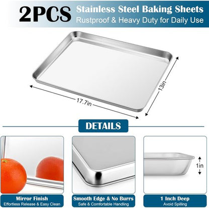 E-far Baking Sheet Set - Large Stainless Steel Cookie Sheets with Cooling Racks | Non-Toxic & Dishwasher Safe, 18 x 13 Inch