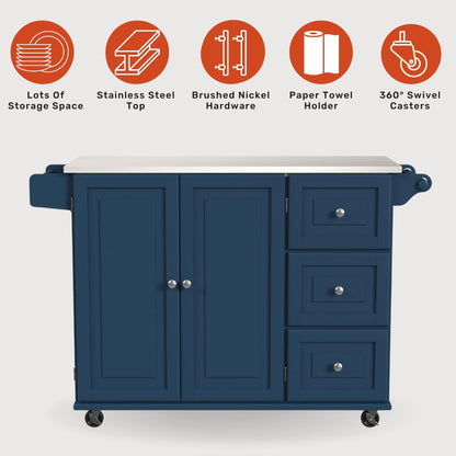 Homestyles Mobile Kitchen Island Cart with Stainless Steel Top, Blue