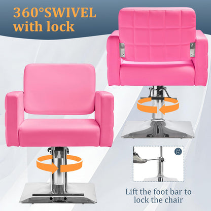 Barber Salon Chair for Barbershop - Load Weight 330 Lbs,Heavy Duty Hydraulic Pump Height Adjustable,360°Swivel with Footrest,Soft Leather with Armrest,Salon Spa,Hair Styling Stylist,Braiding (Pink)