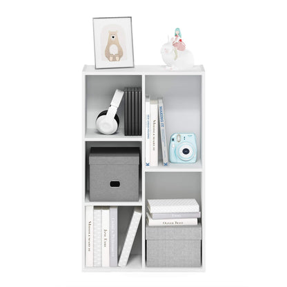 Furinno LUDER Book Shelf, 5-Cube Bookshelf, Reversible Bookcase, 9.4 x 19.5 x 31.5, Easy Assembly, for Living Room, Bedroom, Home Office, White