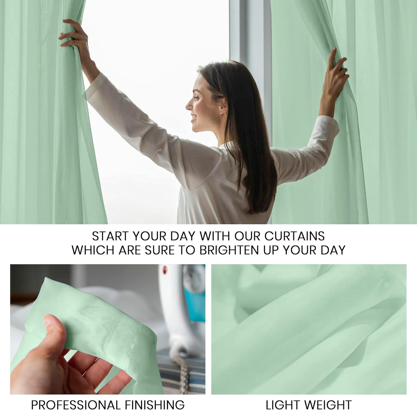 Oakias Green Sheer Curtains, 2 Panels Set 54" W x 84" L, 84 Inches Long Rod Pocket Voile Curtains for Living Room &
