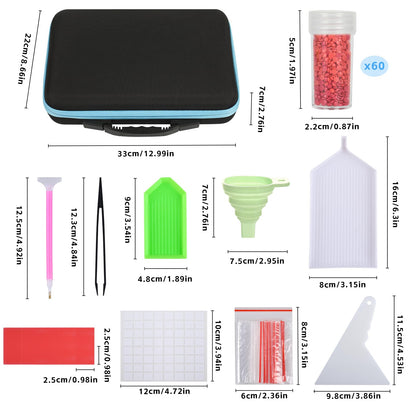 MERATIA 60 Slots Diamond Painting Storage Container, Diamond Art Kits for Adults Stackable Bead Organizer with Carrying Handle, Craft Storage Box with Accessories (Blue-60 Slots)