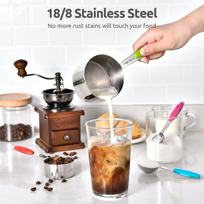 Measuring Cups : U-Taste 18/8 Stainless Steel Measuring Cups and Spoons Set of 10 Piece, Upgraded Thickness Handle (Multicolors)