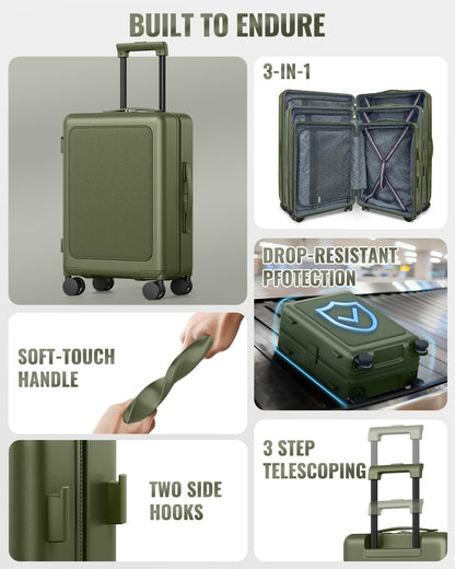 Joyway Luggage Sets 3 Piece with Spinner Wheels, Carry On Luggage 20In with ABS+PC Hardshell, Lightweight Suitcase Set with TSA Lock and Pressure-resistant Frame, 20/24/28 Inch, Green