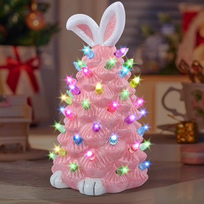 Skiennix Easter Bunny Decor - Glowing Ceramic Tree Night Light for Kids | Cute Indoor Tabletop Decoration (Pink)