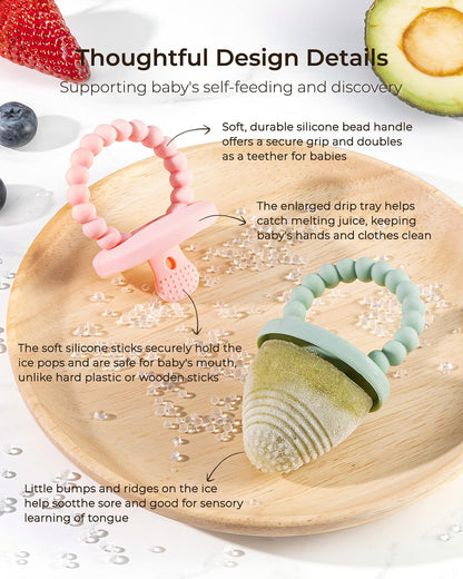 All-Silicone Baby Popsicle Molds with Sticks, AODISTUCE 1 oz Popsicles Molds for Babies Breastmilk Popsicle Molds for Teething Relief, Frozen Treats Maker Popsicle Maker Ice Pop Mold for Toddlers Kids