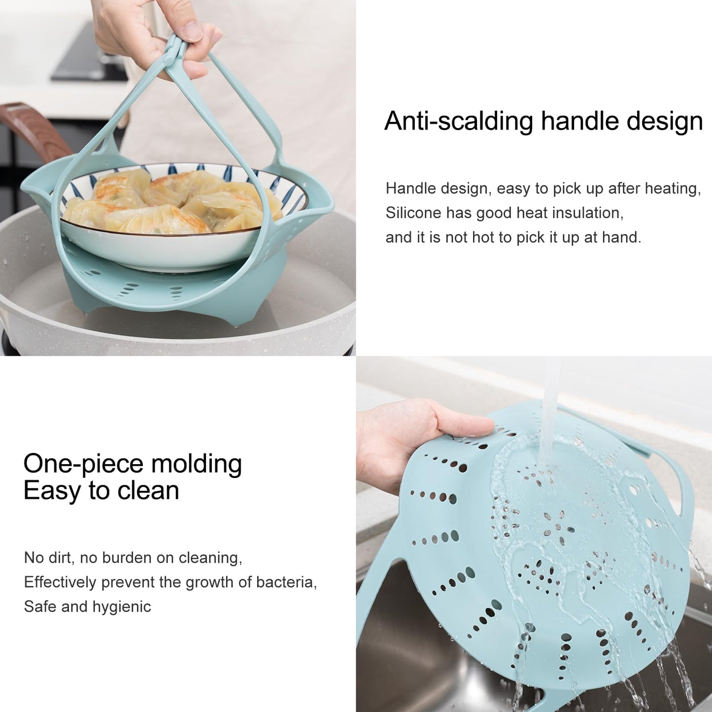 Vbvbip Collapsible Silicone Steamer Basket Small Size - Foldable Steam Basket for Vegetables, Dumplings & Eggs, Heat Resistant Microwave Safe Steamer, Kitchen Essential,Blue