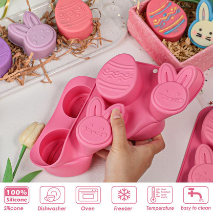 Kamehame Easter Egg Bunny Chocolate Molds, 2 Packs Easter Muffin Molds Bunny Egg Shaped Non-stick Silicone Easter Molds for DIY Chocolate Candy Muffin Handmade Soap
