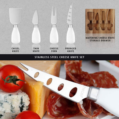 hecef Cheese Board Set Acacia Wood - Large Charcuterie Board with Stainless Steel Knife Set, Thick Wooden Server - Fancy House Warming, Birthday Choice for Gourmets, Feast, Cheese Serving