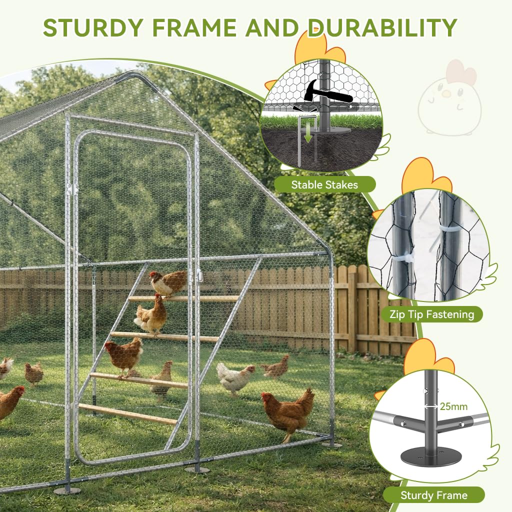 COMHOMA 19.7×10×6.6FT Large Metal Chicken Coop with Roosting Perch,Walk-in Chicken Run with Waterproof Roof & Lockable Door,Outdoor Poultry Cage for Hens,Ducks,Rabbits