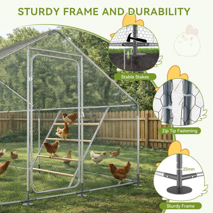 COMHOMA 19.7×10×6.6FT Large Metal Chicken Coop with Roosting Perch,Walk-in Chicken Run with Waterproof Roof & Lockable Door,Outdoor Poultry Cage for Hens,Ducks,Rabbits
