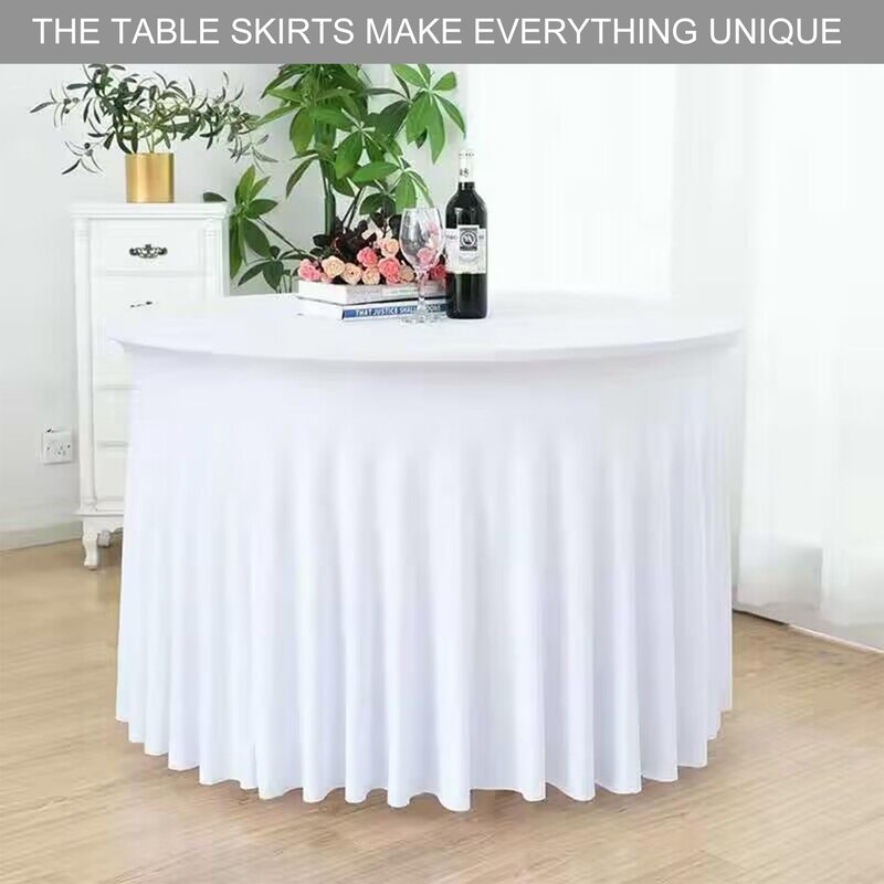JALANCY 4 Pack 6FT Spandex Table Skirts Round Spandex Fitted Table Cover 72 Inch Washable Table Cloth for Wedding Trade Baby Shower Banquet Dining Table (White, 6FT)