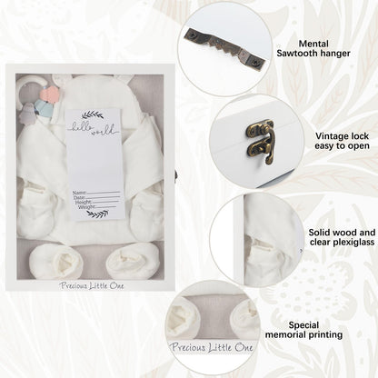 Jetec 12 x 16 Baby Shower Shadow Box Large Baptism Gift Baby Keepsake Box with Linen Back Hello World Newborn Sign Ink Pad Wood Memory Frame Case for Gender Reveal New Dad Mom Keepsake(White)