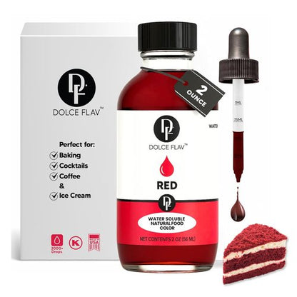 Dolce Flav Natural Red Food Coloring - Vivid Plant-Based Dye from Beets | 2 oz Water-Soluble Liquid for Baking & Drinks | No Artificial Dyes | Kosher & USA-Made