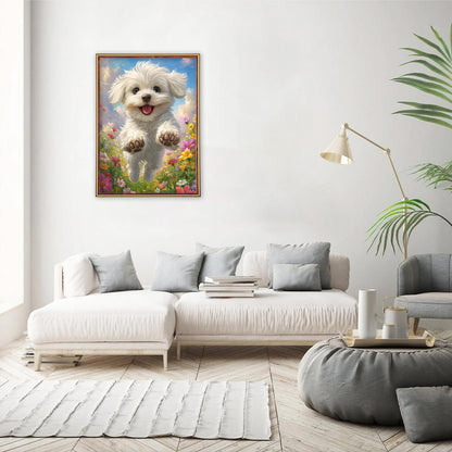 MEIYUDA Dog Diamond Art Kits for Adults, 5D Cute White Doggy Diamond Art Kits for Beginners, DIY Round Full Drill Diamond Gem Art with Painting Tools for Home Wall Decor 12x16 Inch