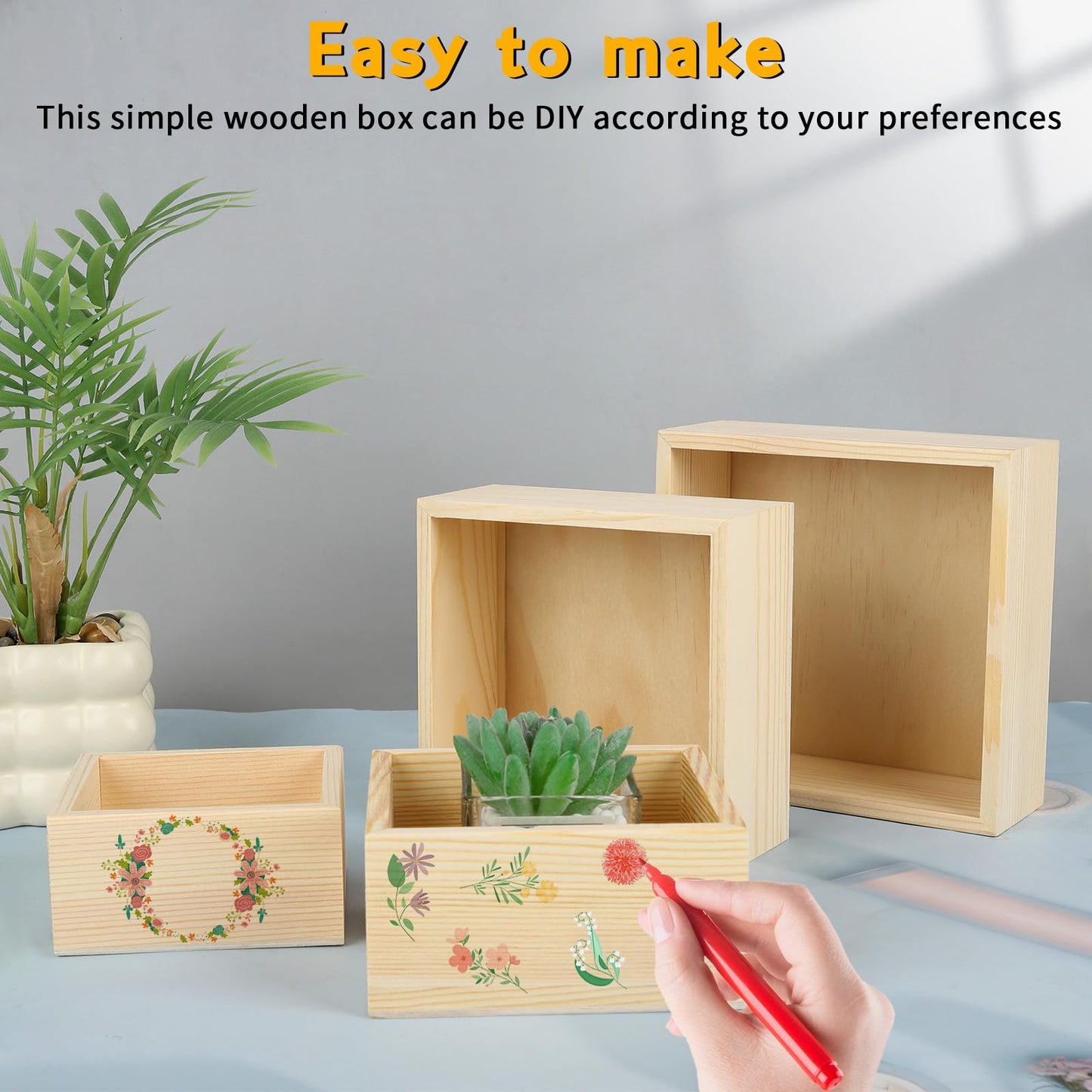 DISWALE 16 Pcs Unfinished Wooden Boxes, 4 Sizes Wood Crates for Crafts, Rustic Square Storage Centerpiece for Table, Home Drawer Decor, Treasure Box, 6.3x6.3, 5.5x5.5, 4.7x4.7, 4x4 Inch