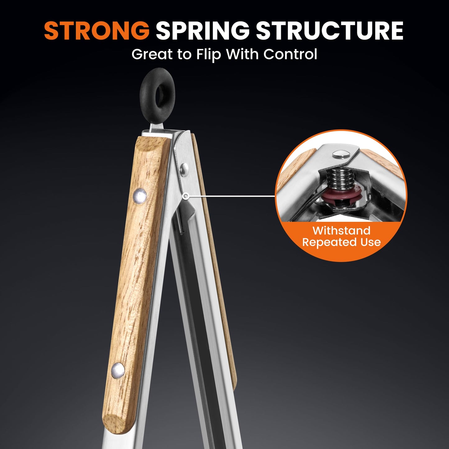 17-Inch Grill Tongs - Locking Metal Tongs with Oak Wood Handles,Stainless Steel Kitchen Tongs for Cooking,Long Tongs for Grilling,BBQ,Serving and Outdoor Barbecue,Heavy Duty,Heat-Resistant and Durable