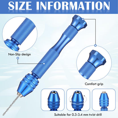 Zhehao 59 Pieces Hand Drill Bits Set Include 49 Pcs Metal Pin Vise Hand Drill Micro Mini Twist Bits and 10 Pcs Tungsten Carbide PCB Rotary Tools for Resin Polymer DIY Jewelry Making Carving(Blue)