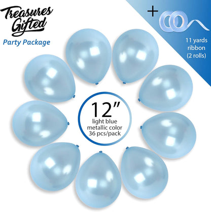 12 Inch 36 Treasures Gifted Metallic Light Blue Balloons - Baby Blue Balloons, Pastel Blue Balloons - Pastel Latex