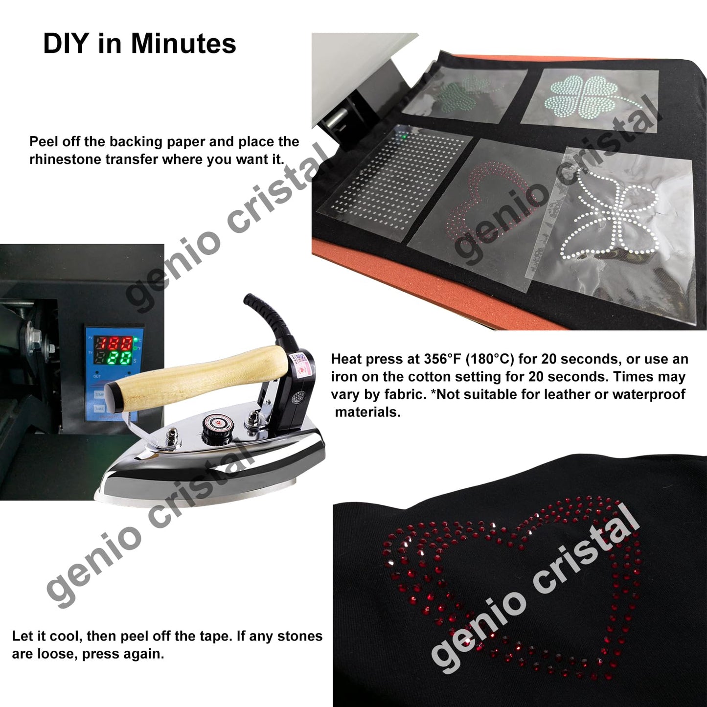 Genio Cristal SS10 Transparent Ultra Hotfix Rhinestones with Blank Rhinestone Sheet & Transfer Tape – 3600pcs – Machine Washable DIY Heat Press Kit