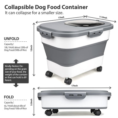 Viretec Dog Food Storage Container, 10-20Lbs Collapsible Pet Food Storage Containers with Rolling Wheel Airtight Locking Lid, Dry Food Storage Bin with Cup and Scoop,Suitable for Pet Food, Rice, Flour
