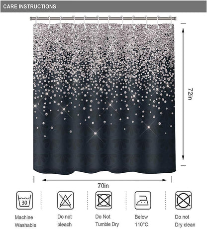Silver Gray Bokeh Shower Curtain, Falling Snow Night Sky Stars 3D Printed Fabric Bathroom Curtain, 70 x 72 Inch