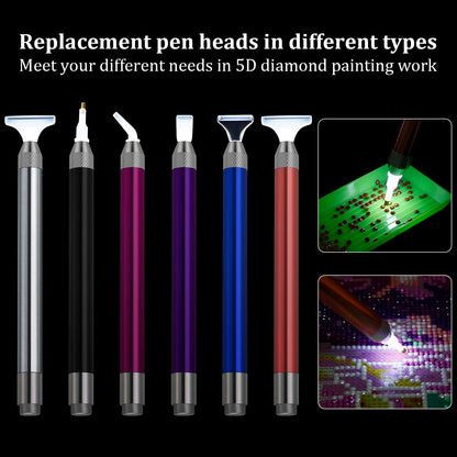 Outus 6 LED Rhinestone Point Drill Pens with Light 5D Painting Tool 15 Spare Pen Heads 20 Glue Painting Clay for DIY Nail Art