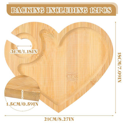 Menkxi 12 Set Wine Appetizer Plates Mini Charcuterie Boards with Wine Glass Holder and Box Gifts for Bridal Shower Game Prizes Wooden Cocktail Cheese Plate for Guests Baby Shower(Heart,Light Color)