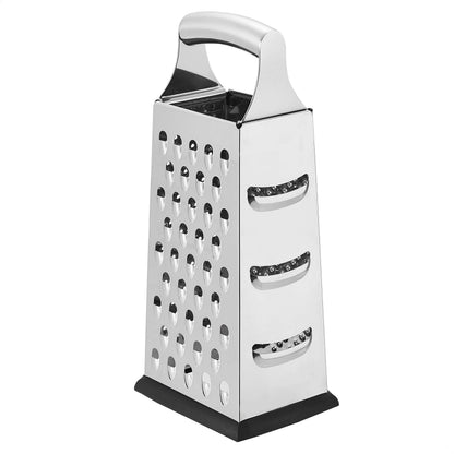 Amazon Basics Rectangular 4-Sided Box Cheese Grater and Shredder, Stainless Steel, Handheld, for Vegetables, Zester, Non-Slip Base, Dishwasher-Safe, 9 inch, Black