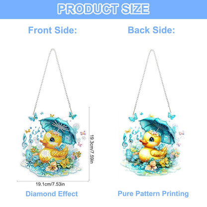 QENSPE Diamond Painting Art Hanging Kits for Adults, 5D Yellow Duck Diamond Paingting Ornaments with Chain, DIY Butterfly Crystal Window Pendants for Home Wall Decor Double Sided Gift 8X8 inch