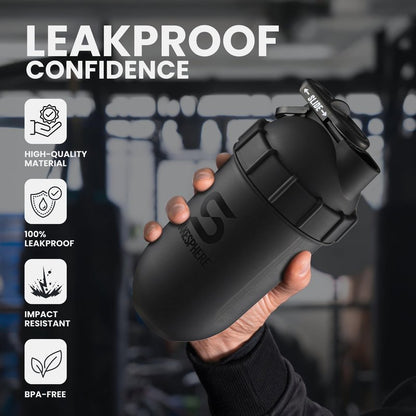 SHAKESPHERE Shaker Bottle - 24oz Leak Proof Protein Shaker Bottle for Pre Workout, Smoothie, and Powder Drink Mixes, No-Blade Mixer for Gym, BPA-Free, Easy Clean & Easy to Carry (Matte Black)