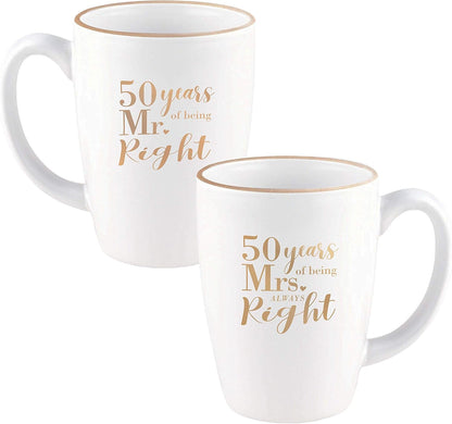 Canopy Street 50th Anniversary Mug Set, Mr. And Mrs. Always Right Coffee Mugs, 15 Ounce