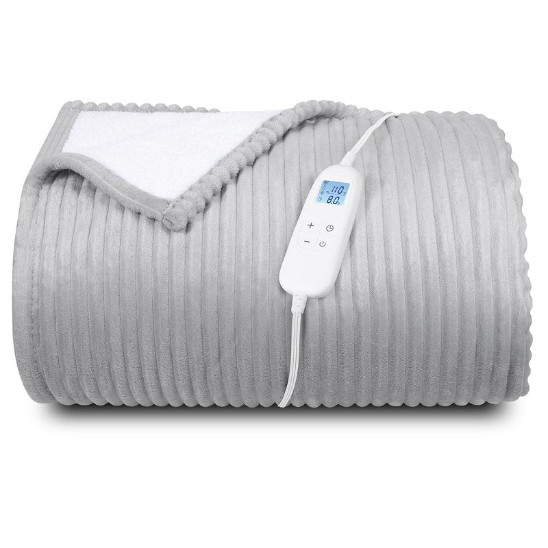 Electric Heated Blanket Queen Size 84" x 90" | 6 Heating Levels & 8h Auto Timer | Full Body Fast Heating and Ultra Soft Flannel, Machine Washable Bed Sofa Home Office Use, Light Grey