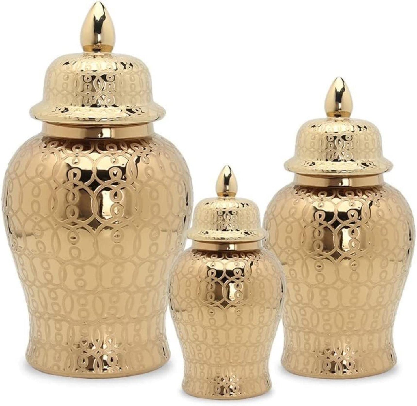 AJJBSS Tea Tin Gold Ginger Jars for Home Decor, Handcrafted and Hand Painted Decorative Ceramic Jar Vase with Lid，Carved Patterned Temple Jar (Size : Large)
