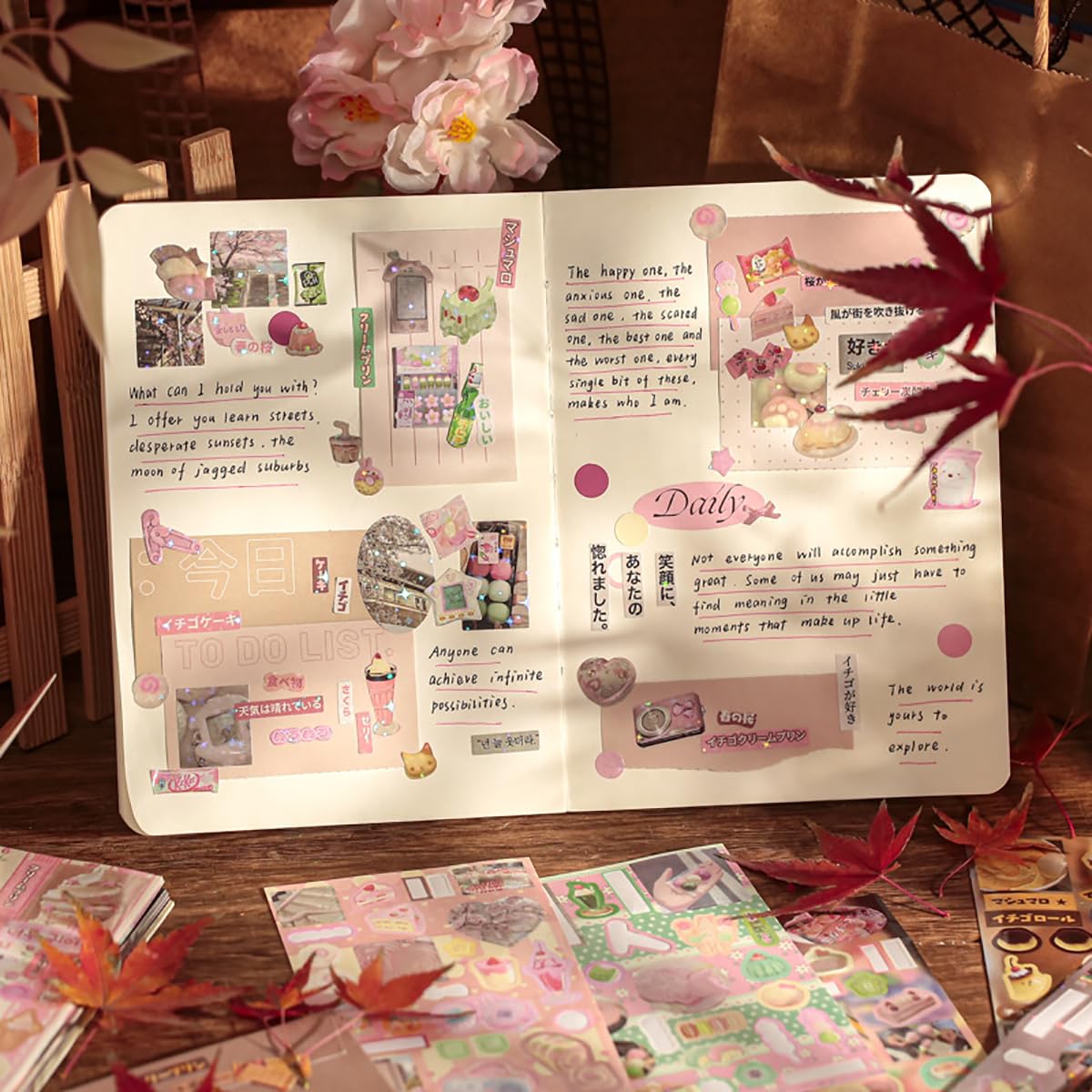 Kawaii Scrapbook Sticker Book Set (2PCS), 600+ Cute Dessert & Retro Food Stickers for Journaling, Junk Journal, Planner, Aesthetic Scrapbooking Supplies for Teens & Adults (C+D)