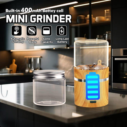 Electric Herb Grinder, Electric Spice Grinders Mini Size 2inx3.5inches with 2pcs 1.7oz/50ml Glass Jar Rechargeable Automatic Herb Grinder