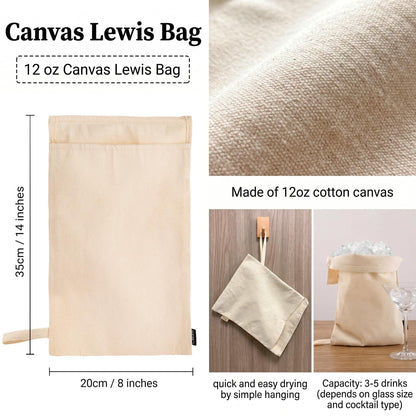 Cakasi Lewis Bag and Ice Mallet Crush Set, Wooden Hammer Reusable Canvas Bag for Crushed Use Home Party Bar Kitchen Dried Crushing Drinks