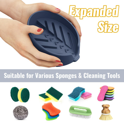 NiHome Silicone Sponge Holder Compatible with Scrub Daddy Mommy Sponges for Kitchen & Bathroom, Auto Draining Organizer, Holds Multiple Sponges & Cleaning Tools, Food-Grade, Dishwasher Safe(Dark Blue)