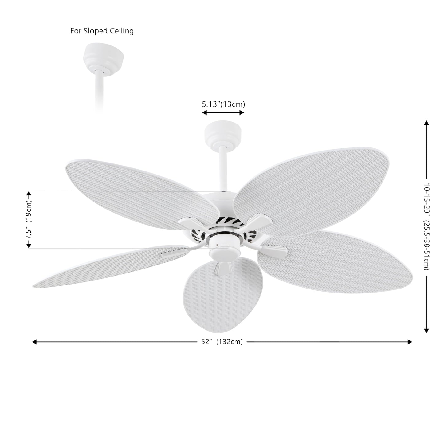 JONATHAN Y 52" White Metal Tropical Palm Leaf Blades Ceiling Fan Coastal Bohemian for Living Room Mobile App and Remote Control 6-Speed Sloped Ceiling Compatible JYL9719D