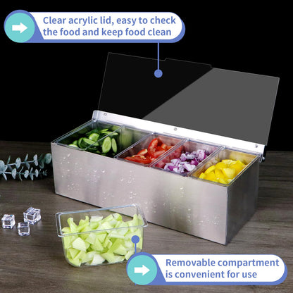 MOLIGOU Chilled Condiment Server, Stainless Steel Chilled Condiment Tray with Lid, Ice Fruit Serving Containers with 5 Removable Compartments