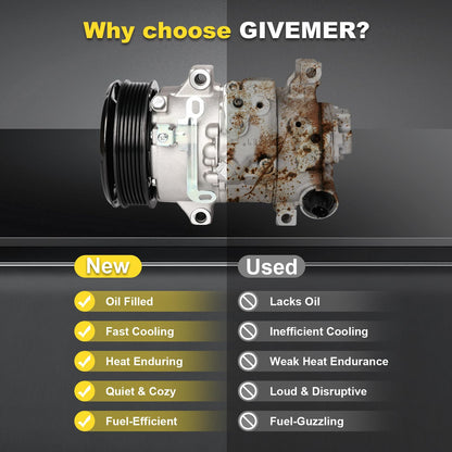 GIVEMER Air Conditioning AC Compressor with Clutch Compatible with Toyota Corolla 2009-2010, Matrix 2009-2012, Scion xD 2008-2014 1.8L,Replaces 88310-02510,4711632, 6512719, CO-11210C, 68328,CO11210C