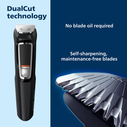 Philips Norelco Multi Groomer - 13 Piece Mens Grooming Kit for Beard, face, Nose, and Ear Hair Trimmer and Hair Clipper - NO Blade Oil Needed, MG3740/40