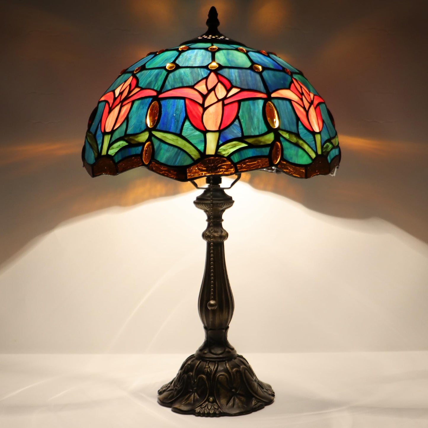 LXHCYOU Table Lamp Base Replacement, Dark Bronze Finish, Resin, 6.5x19 Inch, Fit for 8, 10, 12 Inch Tiffany Style Stained Glass Lampshade (W6.5X19 inch)