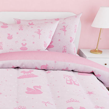 SANDJEST Ballerina Comforter Set Full Size 98x86in for Kids Girls, Microfiber 4 Pcs Bedding Set Includes 1 Comforter, 2 Pillowcases, 1 Fitted Sheet, Nursery Room Decor